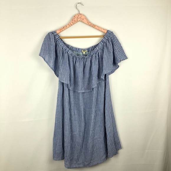Kori America Blue Striped Off The Shoulder Dress - Picture 3 of 6